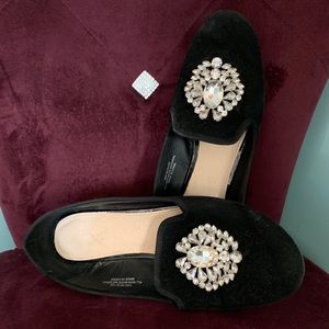 Jeweled Velvet Black Loafers